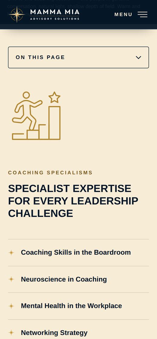 Mobile service page with an 'On this page' dropdown and a gold line illustration